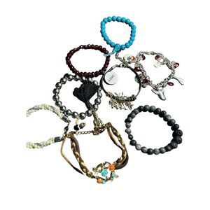 Bracelet lot - beaded bracelets, Christmas charm bracelet, Buddha charm bracelet